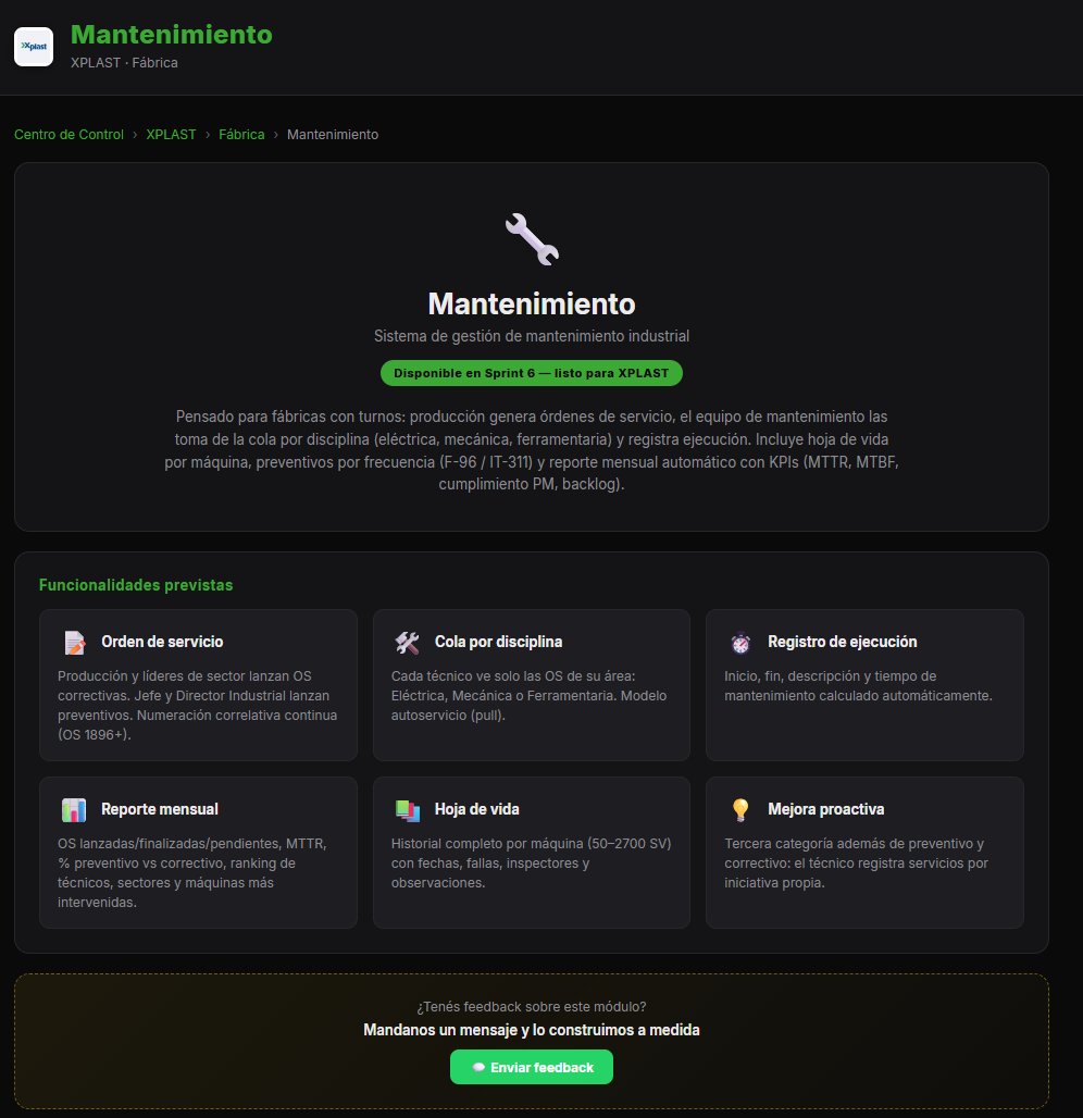 Módulo Mantenimiento — funcionalidades previstas